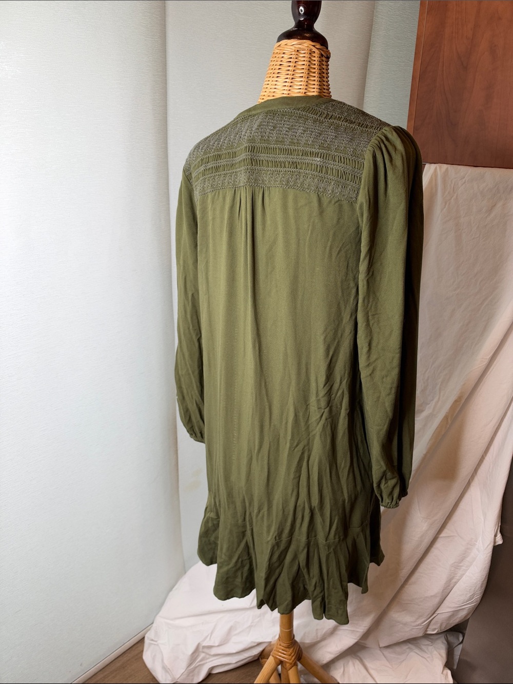 Anthropologie Maeve smocked green tunic dress US 10 - Picture 4 of 5